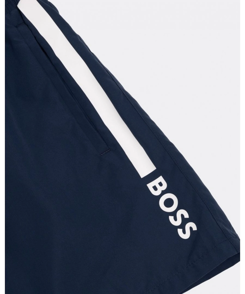Hugo Boss Dolphin NOS Mens Quick-Drying Swim Shorts with Stripe and Logo - Blue - Size Large